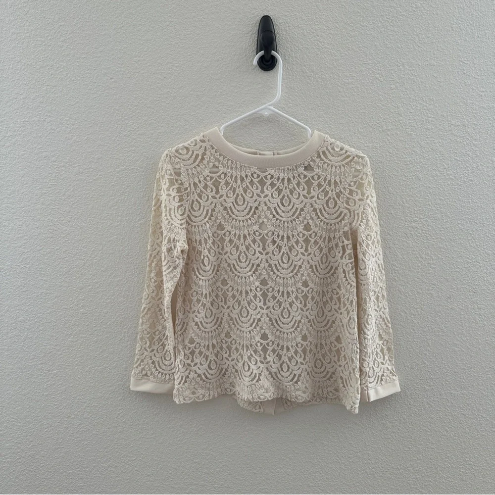 Banana Republic Scallop Lace Delicate Dainty Button Back Long Sleeve Blouse Sz M
